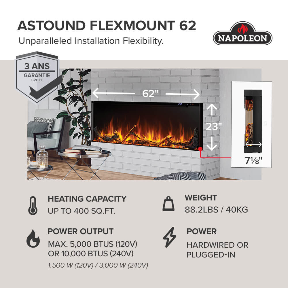 Napoleon Astound FlexMount 62 Electric Fireplace - Image 2