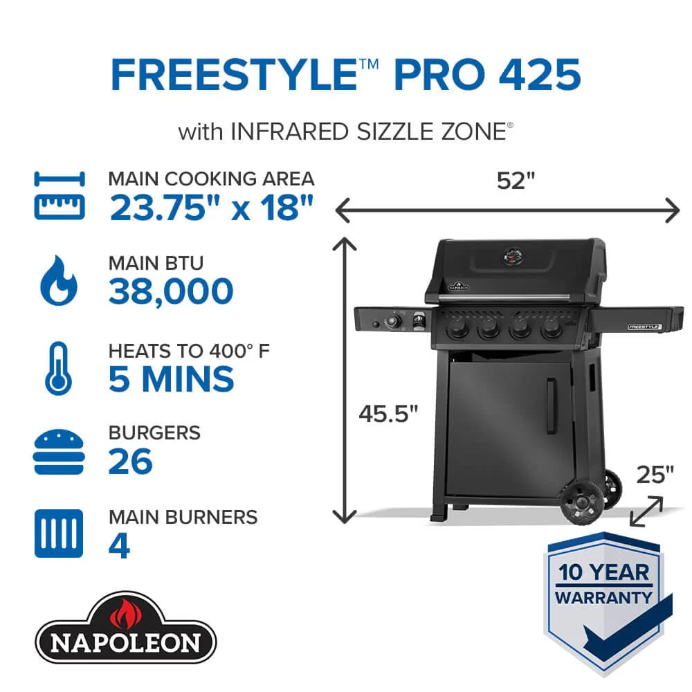 Napoleon Freestyle PRO 425 4-Burner with Infrared Side Burner, Matte Black - FP425DSIBMK-1 - Image 2