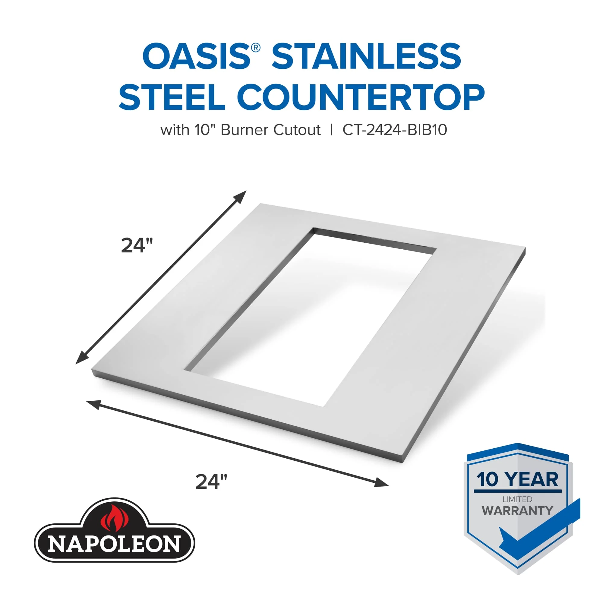 Napoleon OASIS 24" x 24" Stainless Steel Countertop (10" Burner Cutout) - CT-2424-BIB10 - Image 2