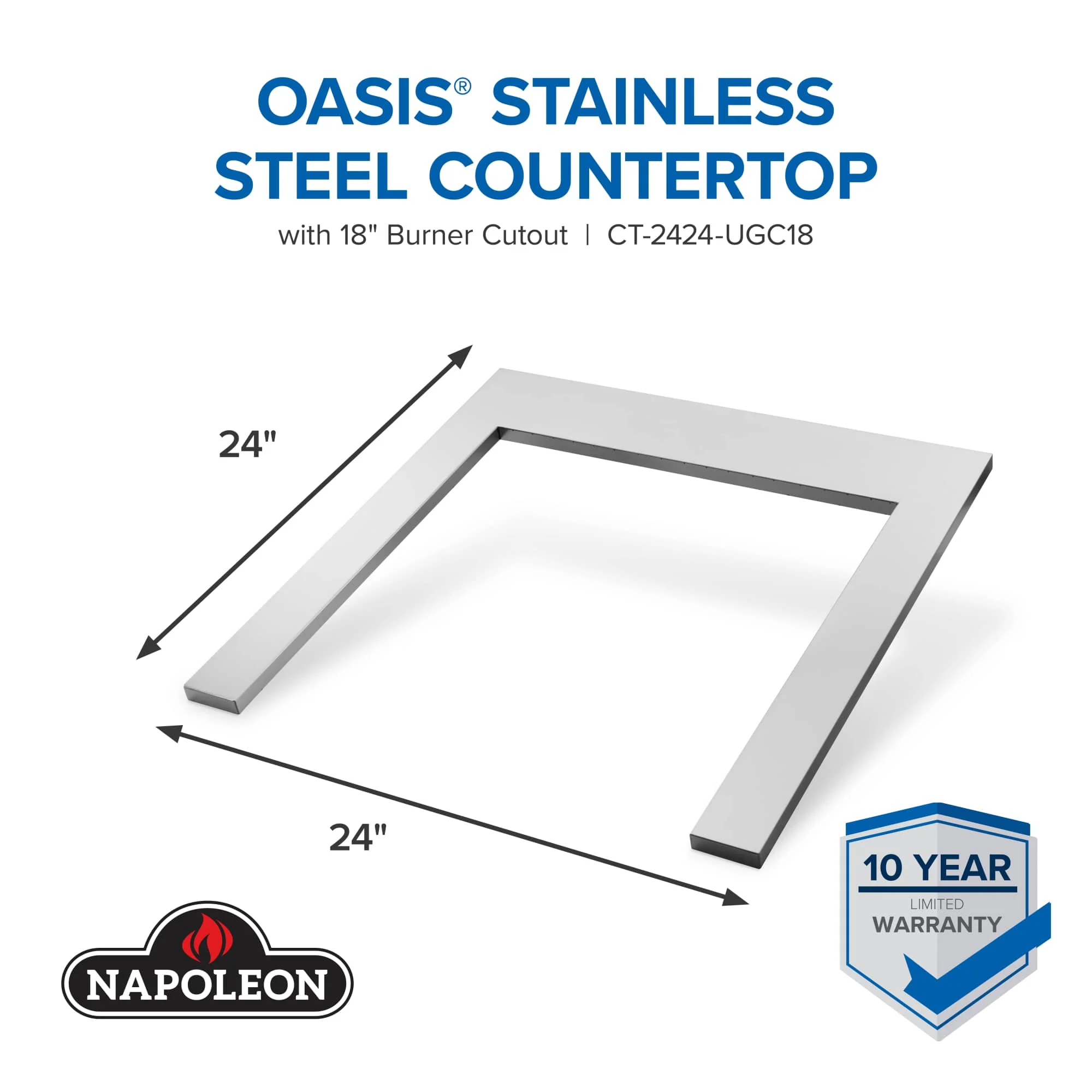 Napoleon OASIS 24" x 24" Stainless Steel Countertop (18" Burner Cutout) - CT-2424-UGC18 - Image 2