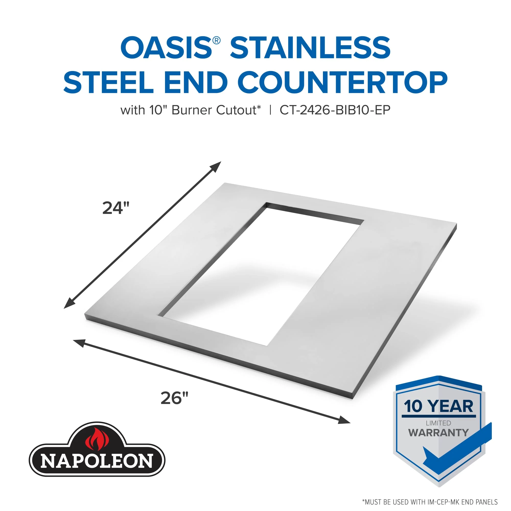 Napoleon OASIS 24" x 26" Stainless Steel Countertop (10" Burner Cutout) - CT-2426-BIB10-EP - Image 2