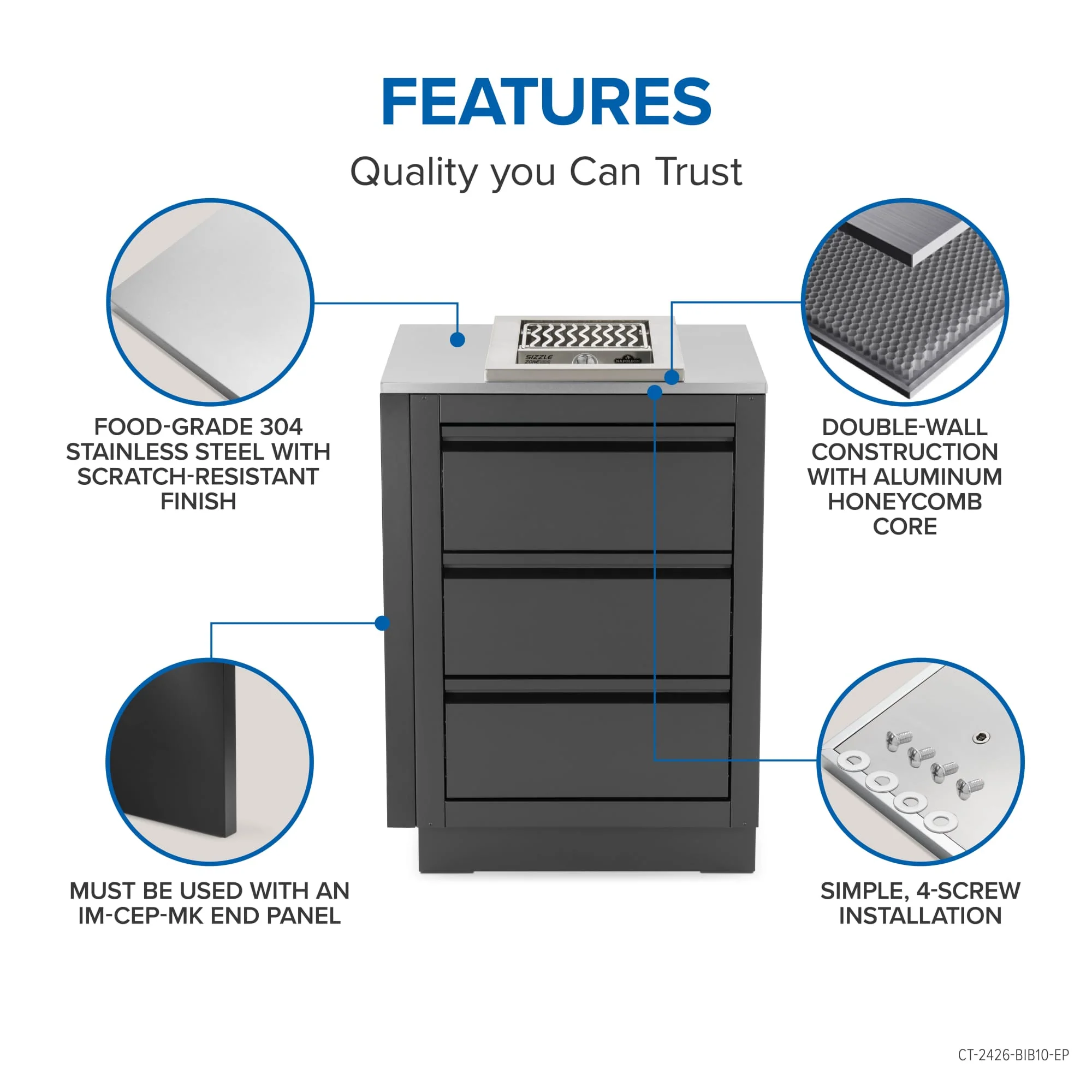 Napoleon OASIS 24" x 26" Stainless Steel Countertop (10" Burner Cutout) - CT-2426-BIB10-EP - Image 3