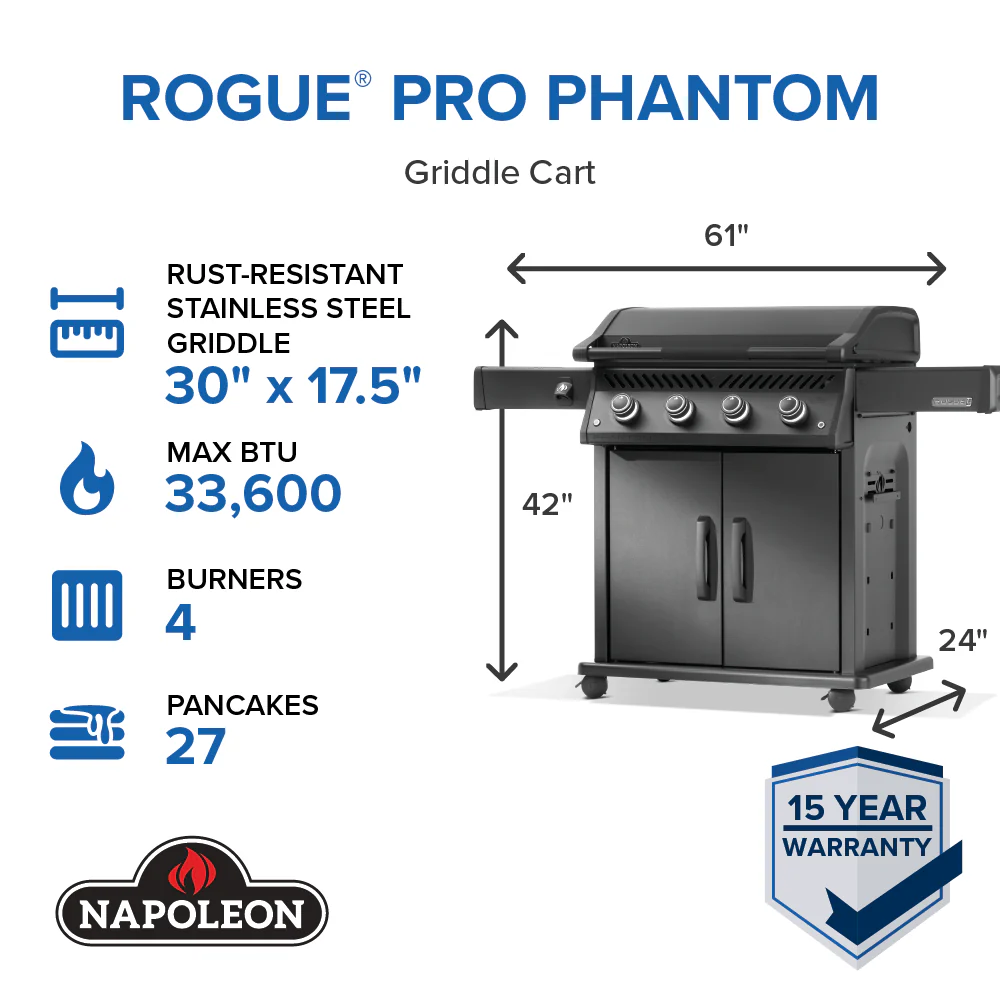 Napoleon Rogue PRO Phantom 30" Rust-Resistant Gas Griddle - Image 7