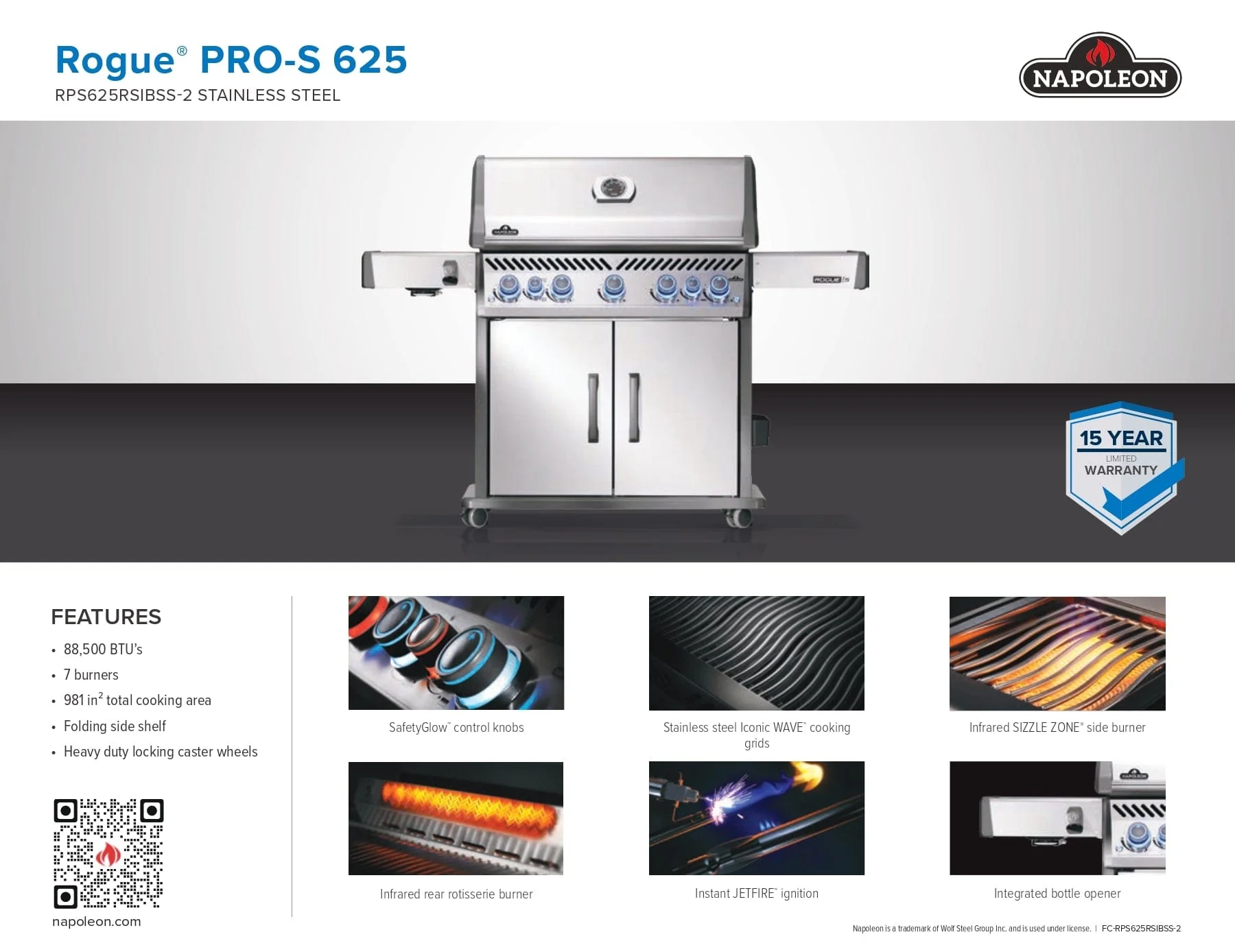 Napoleon Rogue PRO-S 625 RSIB Gas Grill (Stainless Steel) - RPS625RSIB-SS-2 - Image 23